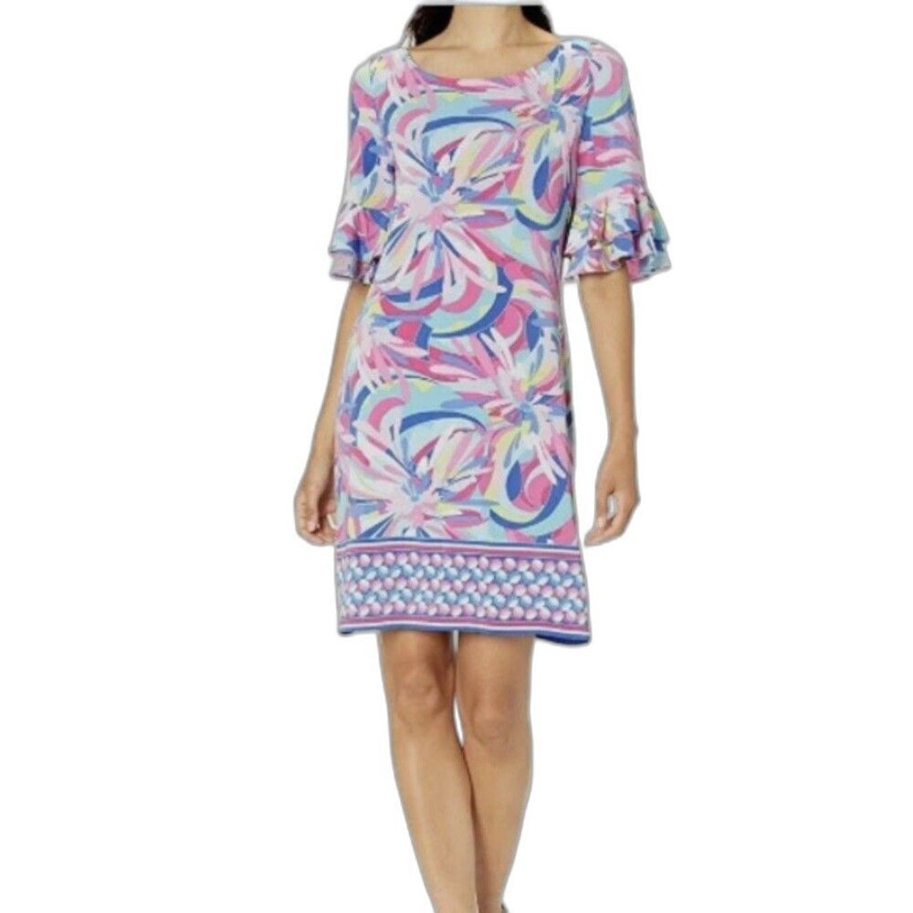 Pappagallo Victoria Shift Dress Size Small Multi-Colored Cactus Rose Combo